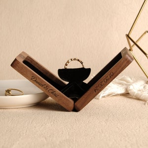 Rotating engagement ring box, custom long ring box, walnut ring box, slim ring box, wedding gift for her, anniversary gift