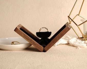 Rotating engagement ring box, custom long ring box, walnut ring box, slim ring box, wedding gift for her, anniversary gift