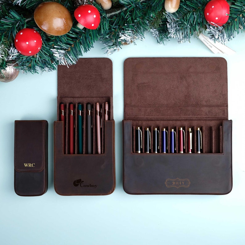 Personalization Crazy Horse Leather Pen Case, Fountain pen case, Pen Organizer Storage Holder, Office gifts, Travel Pen Case, Father's day image 1