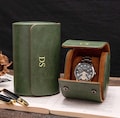 Personalized Leather Watch Box, Green Leather Watch Case, Watch Roll for 3 Watches, Wedding groomsmen gifts, Watch travel case, Christmas