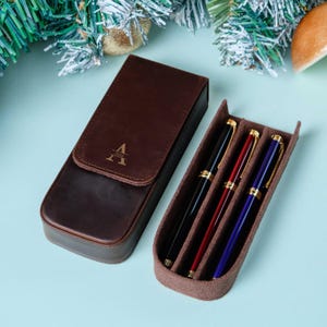 Personalization Crazy Horse Leather Pen Case, Fountain pen case, Pen Organizer Storage Holder, Office gifts, Travel Pen Case, Father's day image 10