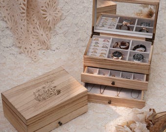 Caja de joyería de madera personalizada con cajones, organizador de lujo