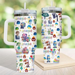Inside Out All The Feel Tumbler 40 Oz, Disney Movie Tumbler Cup, Cartoon Emotions Coffee Tumbler, Movies Characters Insulated Tumbler
