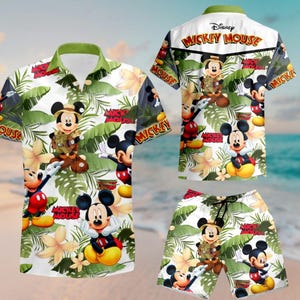 Mickey Hawaiian Shirt And Shorts, Animal Kingdom Hawaii Shirt, Summer Button Up Shirt, Disneyland Vacation Shirt, Family Trip Shirt