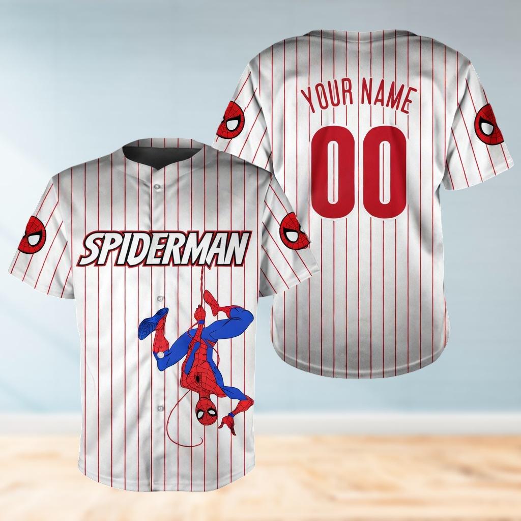 Discover Custom Spiderman Striped Baseball Jersey, Personalized Spidey Baseball Shirt