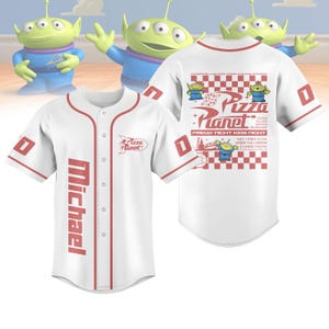 Custom Pizza Planet Toy Story Baseball Jersey, Disney Aliens Shirt, Pizza Planet Baseball Shirt, Toy Story Family Shirt, Disney Jersey