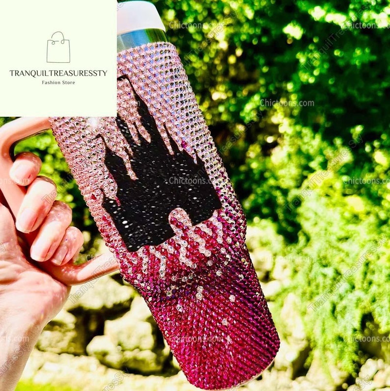 Custom Mickey Mouse Rhinestone Tumbler 40Oz, Disney Bling Tumbler, Disneyworld Glitter Faux Tumbler, Disneyland Movie Cartoon Cups
