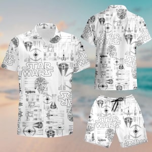 Star Wars Button Shirt And Shorts, Spaceship Hawaiian Shirt, Disney Movie Hawaiian Shirt, Movie Beach Shirt For Men Women, Aloha Gifts