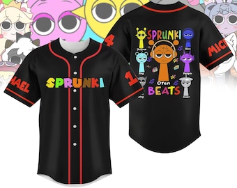 Spersonalizowana koszulka baseballowa Sprunki Inspired, koszulka do gier, koszulka unisex z guzikami, prezent dla gracza, strój do gier, prezent dla fana gier Sprunki dla chłopca