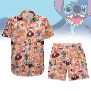 Camisa con botones de Stitch, pantalones cortos para hombre, camisa hawaiana de la película Lilo y Stitch, camisa hawaiana de dibujos animados de Disney, camisa tropical Aloha