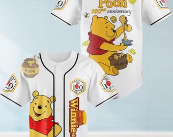 Maglia da baseball per il centenario di Winnie The Pooh, maglie da baseball Disney Winnie The Pooh Hunny, maglia dell'amicizia per il centenario di Disneyland