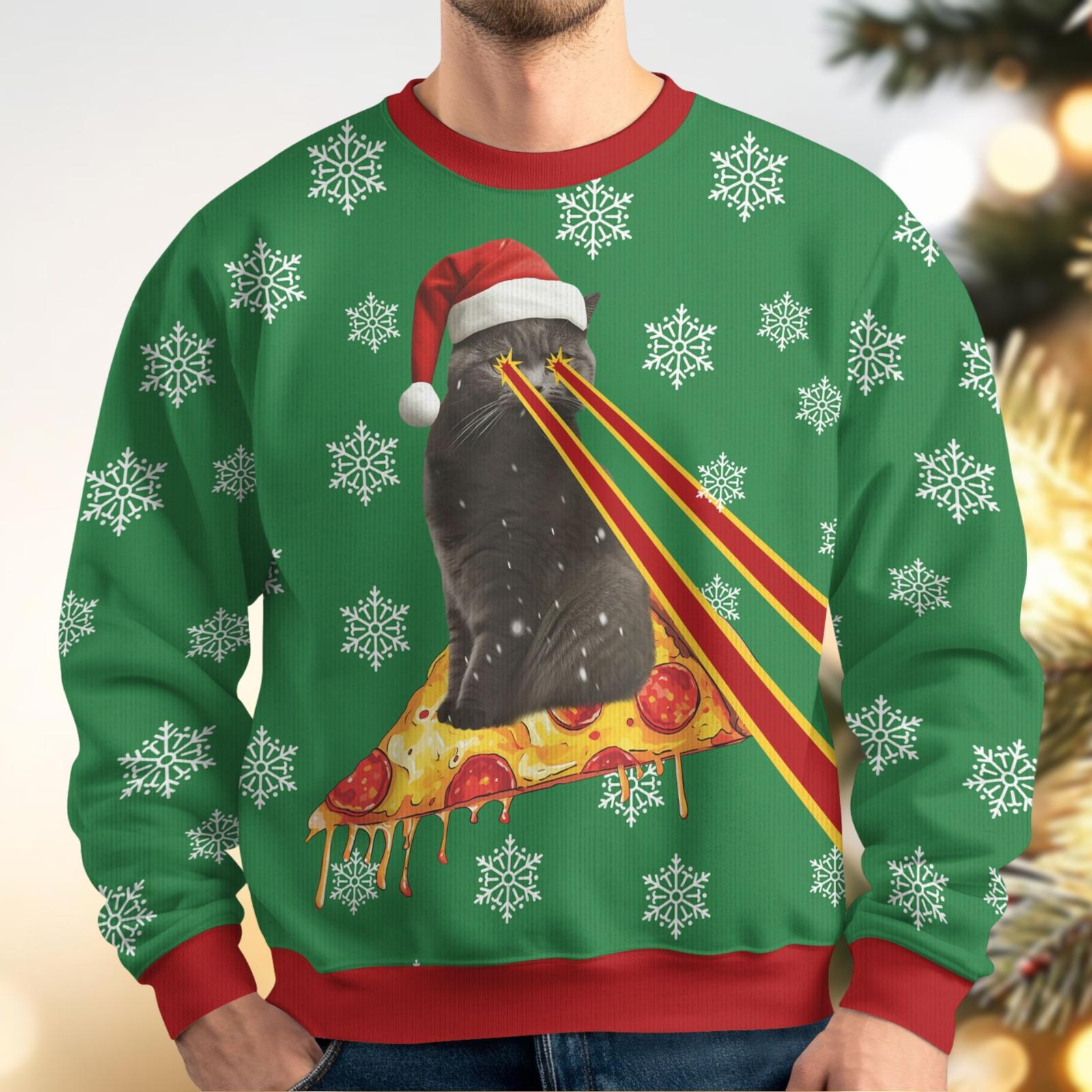 Christmas Sweater Pizza Cat Laser Eyes Etsy UK