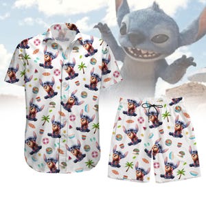 Camisa con botones de Stitch, pantalones cortos para hombre, camisa hawaiana de dibujos animados de Disney, camisa hawaiana de Stitch, camisa de Lilo y Stitch, camisa de Ohana significa familia