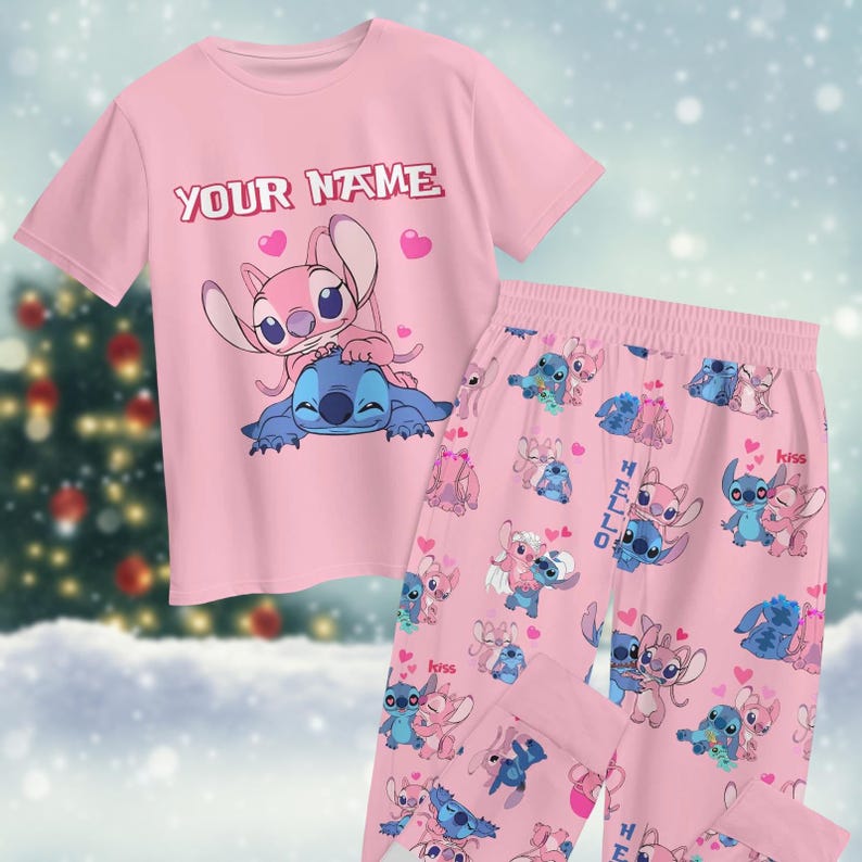 Personalized Stitch Angel Pajamas Set, Lilo Stitch Holiday Pajamas, Disney Stitch Womens Pajamas, Angel T-Shirt And Pants, Pjs Family