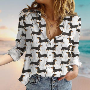 Dachshund Shirt, Wiener Dog Women Shirt, Dachshund Mom Shirt, Sausage Dog Women Blouses, Dog Owner Button Up Shirt, Gift For Her