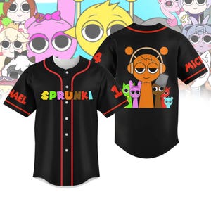Personalized Sprunki Baseball Jersey, Custom Gamer Apparel, Game Baseball Shirt, Perfect Gift for Game Fans, Kids Shirt, Sprunki Game
