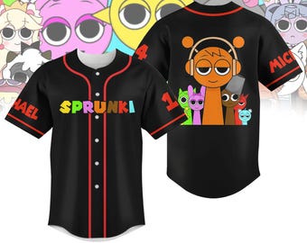 Personalizowana koszulka baseballowa Sprunki, niestandardowa odzież dla graczy, koszulka baseballowa do gry, idealny prezent dla fanów gier, koszulka dla dzieci, koszulka Sprunki Game