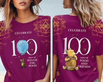 Maglietta Winnie the Pooh, maglietta celebra i 100 anni di Winnie the Pooh, felpa con cappuccio dei cartoni animati Disney, felpa del film Disneyworld, maglietta dell'orsetto Winnie the Pooh