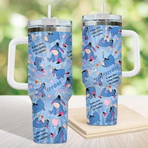 Winnie The Pooh Eeyore Tumbler 40Oz, Disney Eeyore Tumbler Cup, Donkey Coffee Tumbler, Movie Cartoon Insulated Tumbler With Handle