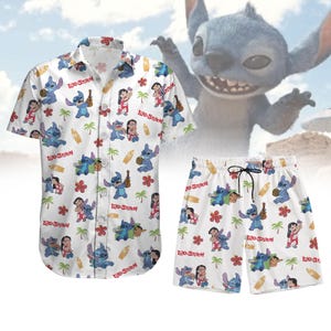 Lilo und Stitch Knopf Shirt, Disney Cartoon Hawaiihemd, Strand Shirt, Sommer Shirt, Ohana bedeutet Familie Shirt, Geschenke für sie ihn