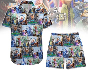 Disney Zootopia Characters Button Shirt, Men Shorts, Movie Hawaiian Shirt, Disneyland Shirt, Judy Hopps Nick Wilde Priscilla Shirt