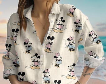 Disney Mickey And Minnie Blouse Shirt, Disneyland Casual Shirt, Mouse Love Shirt, Women Blouse, Disney Family Shirt, Gift For Her