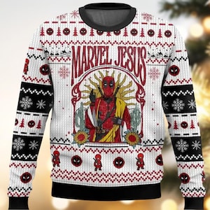 Jesus Deadpool Ugly Christmas Sweater, Superhero Xmas Sweater, Christmas Gift For Men Women Kid, Holiday Sweater, Family Sweater