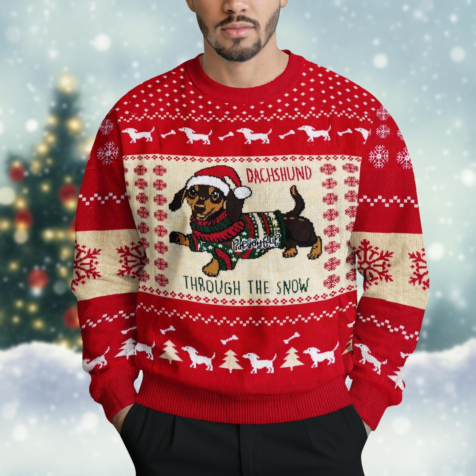 Discover Dachshund Dog Ugly Christmas Sweater, Dog Lover Holiday Sweater, Through The Snow Christmas Shirt, Xmas Gift For Men Women Kid