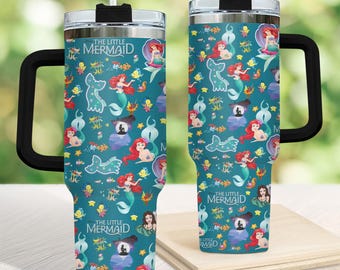 The Little Mermaid Tumbler 40 Oz, Ariel Princess Coffee Tumbler, Disney Tumbler Cup, Ariel Mermaid Insulated Tumbler, Disney Ariel Gift
