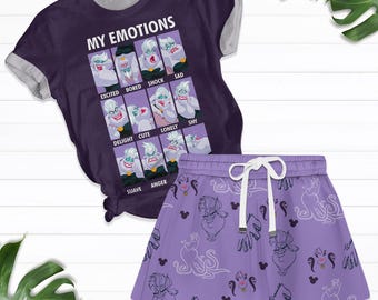 Disney Villains Ursula T-Shirt And Women Shorts, The Little Mermaid Pajamas Set, Disneyland Shirt, Magic Kingdom Tee,Disney Family Trip