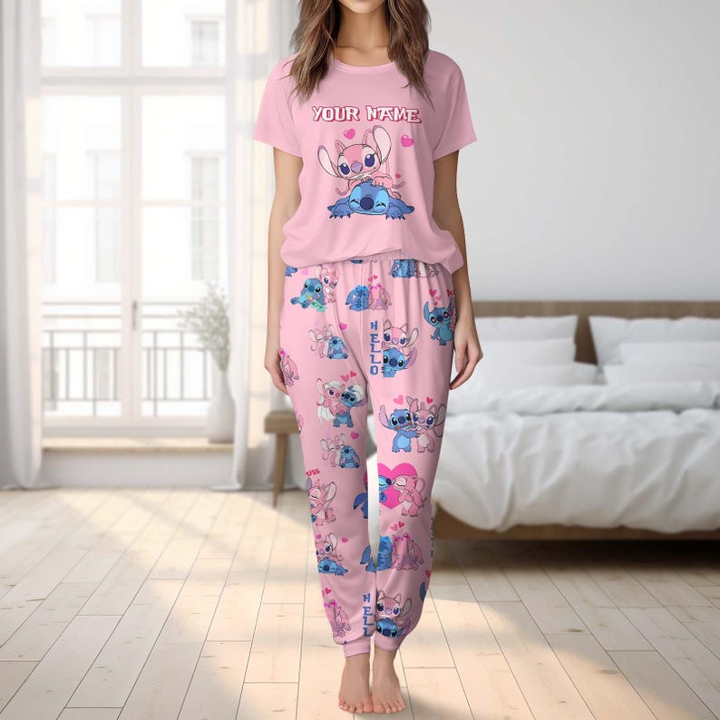 Personalized Stitch Angel Pajamas Set, Lilo Stitch Holiday Pajamas, Disney Stitch Womens Pajamas, Angel T-Shirt And Pants, Pjs Family