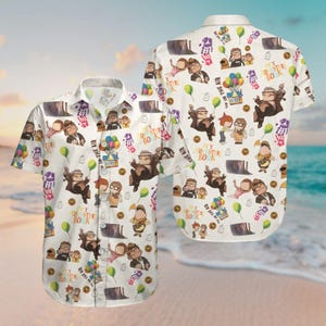Disney Carl And Ellie Couple Button Shirt, Up Movie Hawaiian Shirt, Romantic Adventure Shirt, Valentine&#39;s Day Gift For Couple Her Him