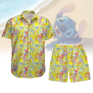 Camisa con botones de Stitch, pantalones cortos para hombre, camisa hawaiana de Lilo y Stitch, camisa hawaiana de dibujos animados de Disney, camisa tropical de películas, camisa hawaiana de Disney