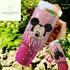 Custom Mickey Mouse Rhinestone Tumbler 40Oz, Disney Bling Tumbler, Disneyworld Glitter Faux Tumbler, Disneyland Movie Cartoon Cups
