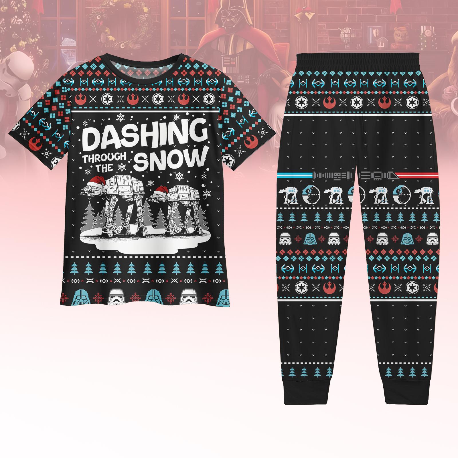 Discover Star Wars Dashing Through The Snow Pajamas Set, AT-AT Walker Santa T-Shirt And Pants, Vintage Sci-Fi Christmas Holiday Pjs, Winter Pjs