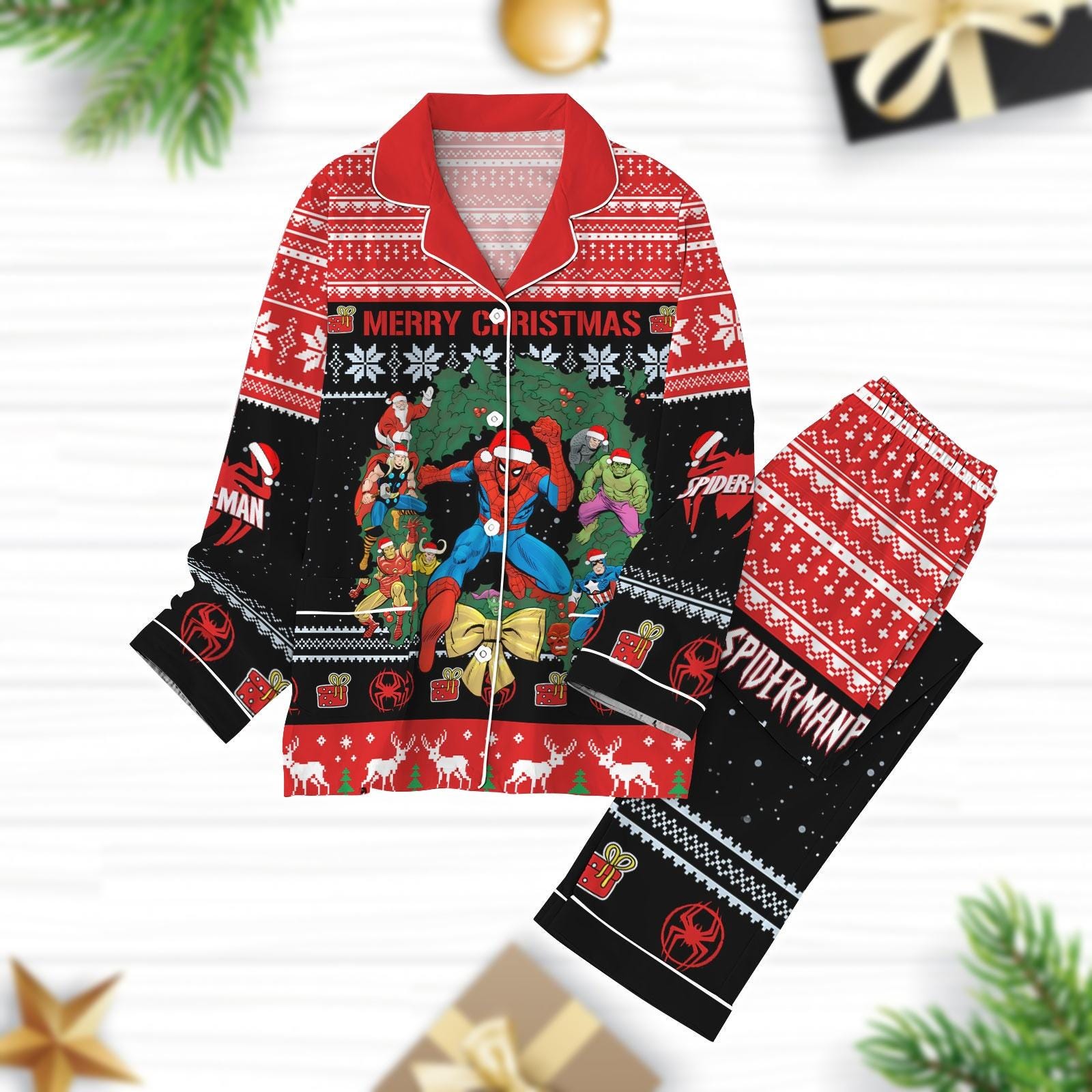 Discover Spider Man Christmas Pajamas Set, Spider-Man Fan Pajamas, Retro Spiderman Comic Pajamas, Avengers Spiderman Pajamas, Marvel Sleepwear
