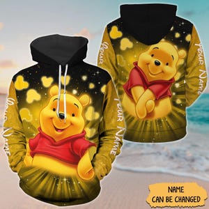 Custom Pooh Bear Hearts Hoodie, Disney Mouse T-shirt, Winnie The Pooh Sweatshirt, Movie Cartoon Zip Hoodie, Disney World, Magic Kingdom