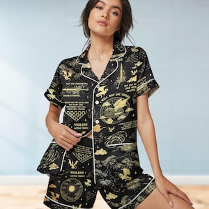 Fourth Wing Short Satin Pajamas, Dragon Fly Or Die Satin Pajamas, Dragon Bookish Satin Short Set, Dragon Lover Set of Bridesmaid Pajama