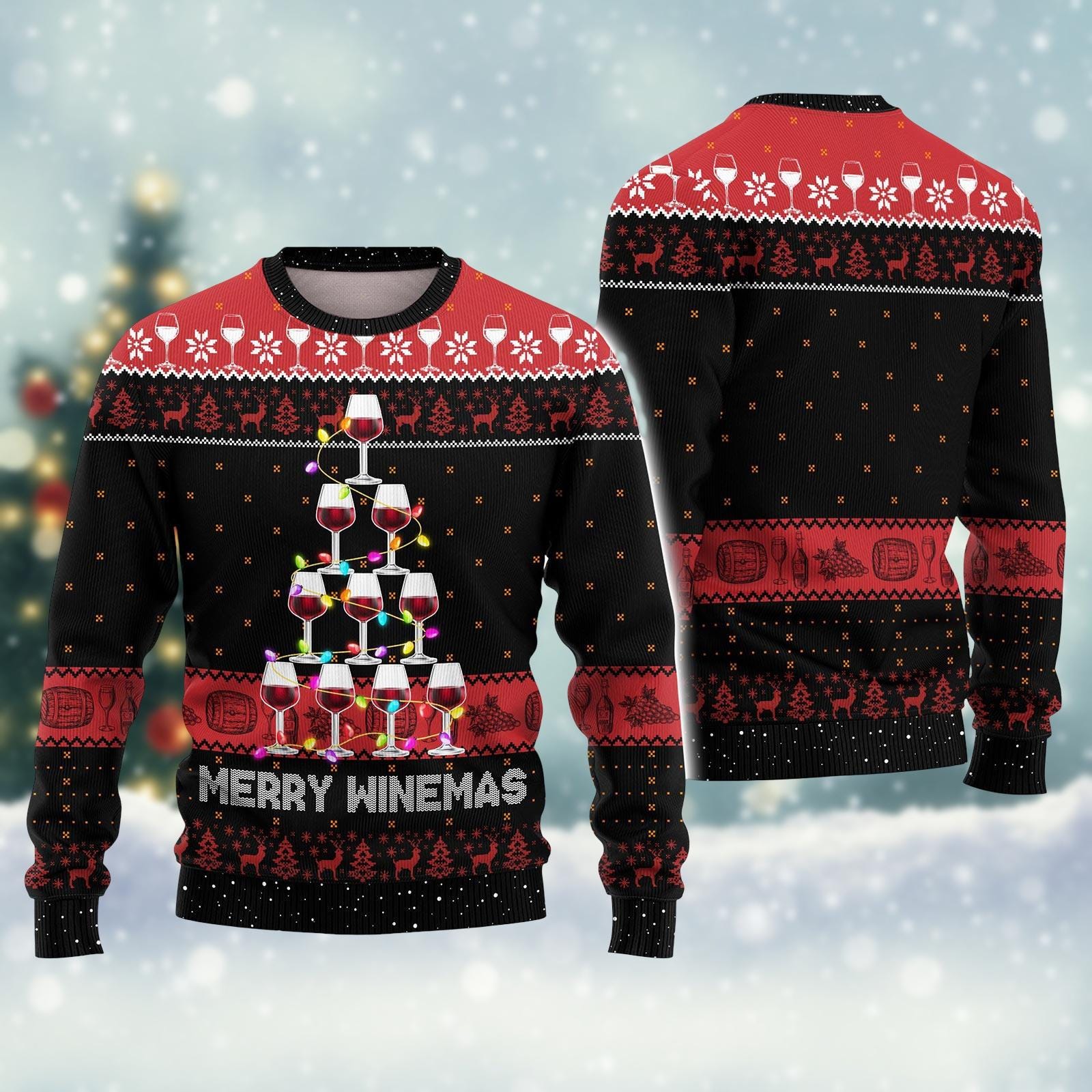 Discover Wine Glass Ugly Christmas Sweater, Merry Winemas Ugly Sweater, Wine Lover Christmas Sweater, Drinking Wine Holiday Sweater, Xmas Gift