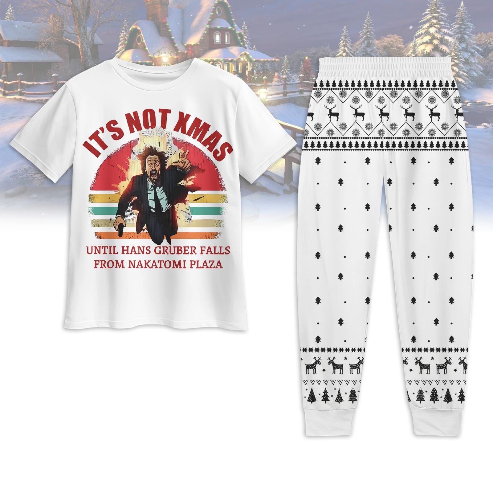 Discover Die Hard T-Shirt And Pants, Funny Christmas Pajamas Set, Movie Sleepwear, Die Hard Pajamas Family, Nakatomi Plaza Tee, Xmas Gifts