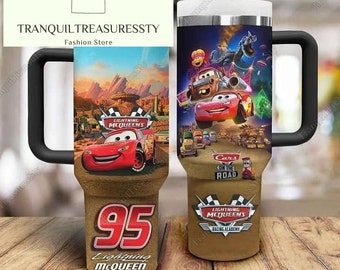 Cars Lightning McQueen On The Road-beker 40 oz, McQueen-koffiebeker, Cars-beker, Disney-beker, geïsoleerde filmbeker