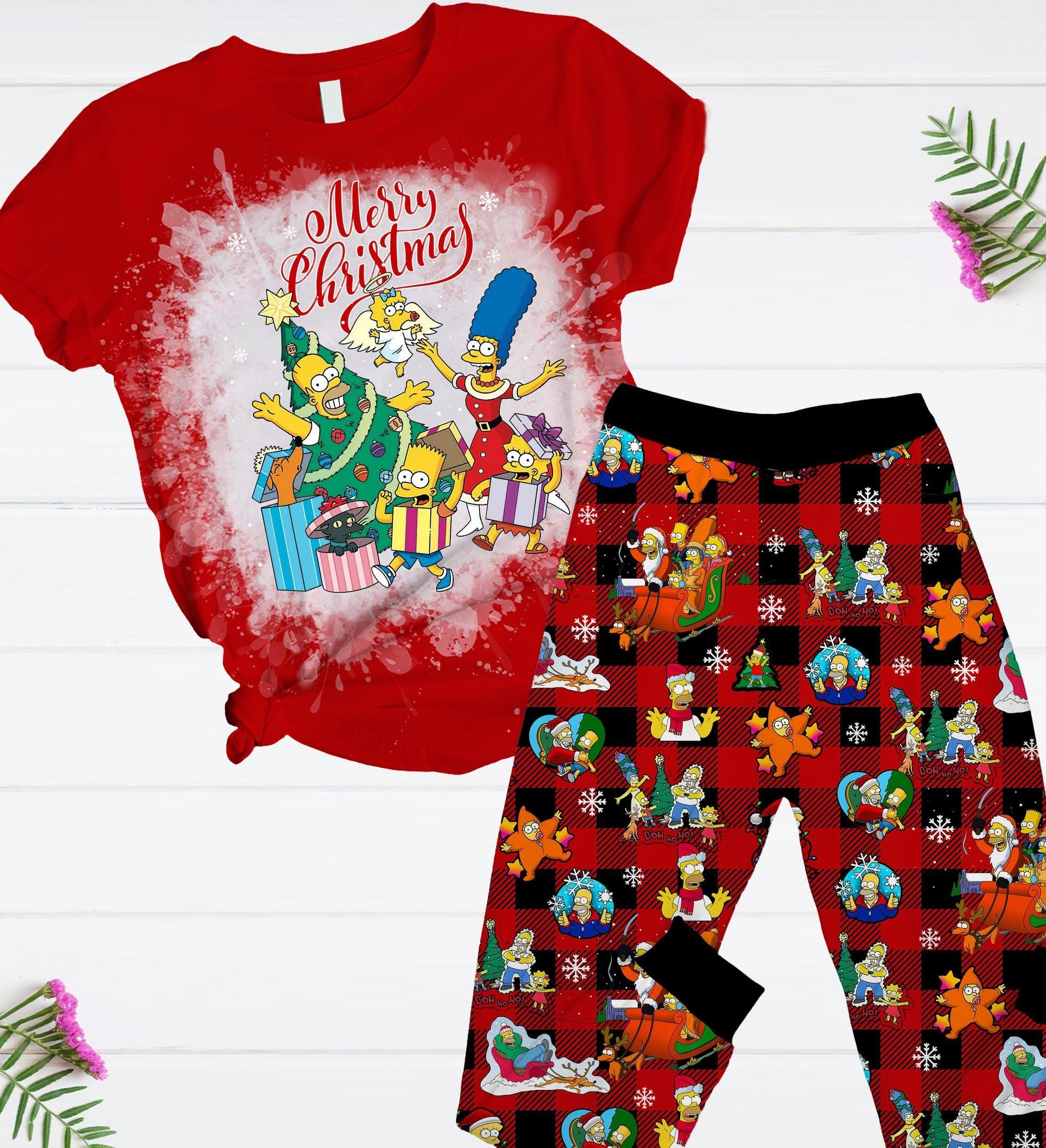 Discover The Simpsons Christmas Pajamas Set, Homer Simpson Xmas T-Shirt And Pants, Funny Bart Simpson Holiday Pajamas, Xmas Pajamas For Family