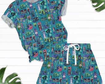 Disney Haunted Mansion Symbol Pattern T-Shirt And Women Shorts, Hitchhiking Ghosts Shirt, Horror Shirt, Scary Movie Tee, Halloween Gift