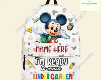Mickey Mouse Front Zip Student Backpack, I'm Ready To Crush Backpack, Personalized Backpack, Racing Backpack, Back To School Gifts