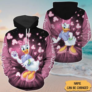 Custom Daisy Duck Hearts Hoodie, Disney Mouse T-shirt, Daisy Sweatshirt, Movie Cartoon Zip Hoodie, Disney World Tee, Magic Kingdom