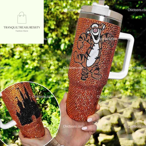 Tigger Winnie The Pooh Rhinestone Tumbler 40Oz, Disney Tumbler, Disneyworld Glitter Faux Tumbler, Disneyland Movie Cartoon Cups