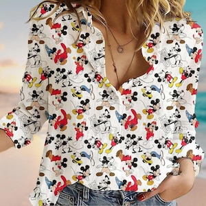 Disney Mickey Cruising Linen-Look Shirt, Mickey Mouse Women Shirt, Mickey Captain Blouses Tops, Disney Family Trip Shirt, Summer Gifts