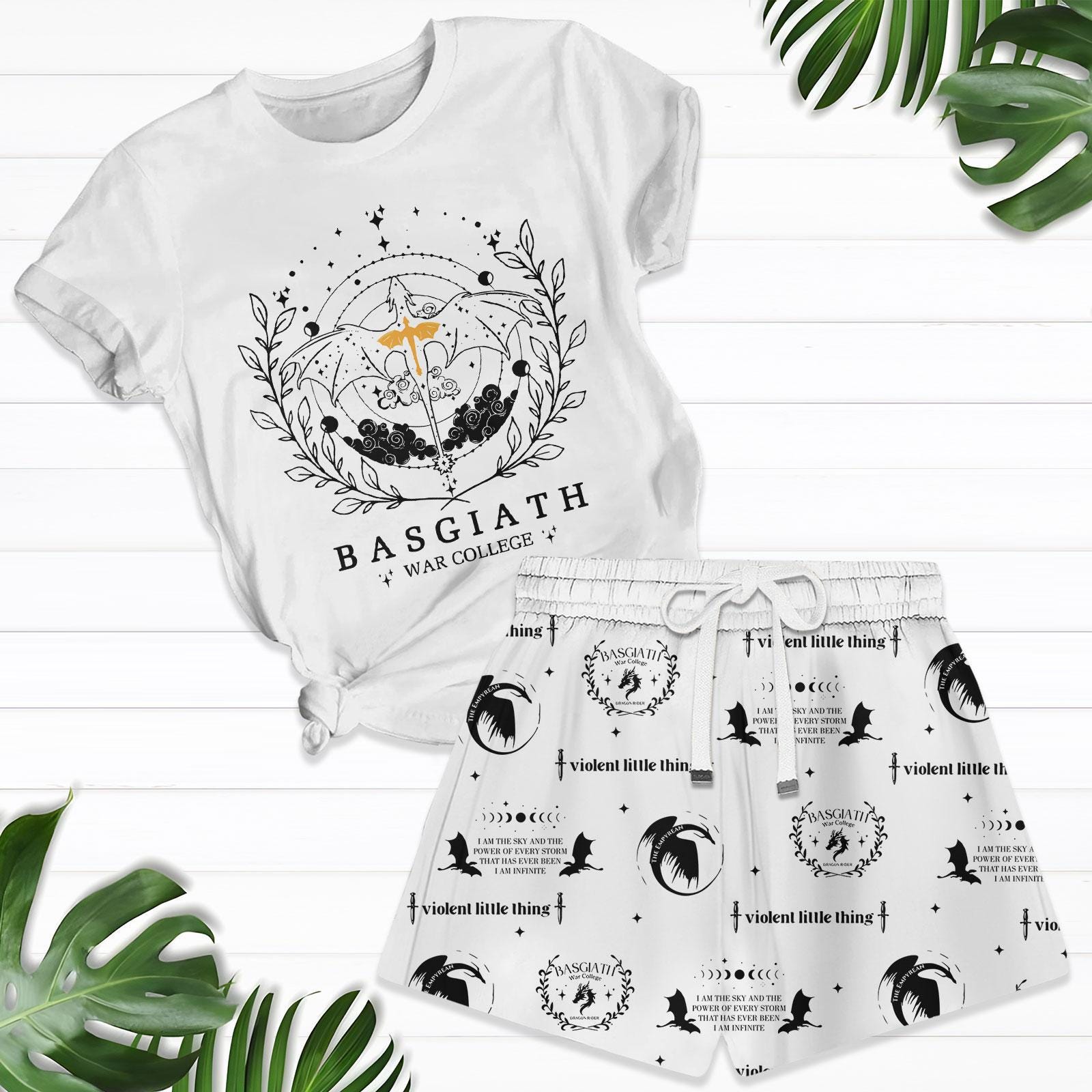 Discover Basgiath War College T-Shirt And Shorts, Fourth Wing Pajamas Set, Dragon Rider Tee, Bookish Shirt, Book Lover Pajamas, Reader Gifts