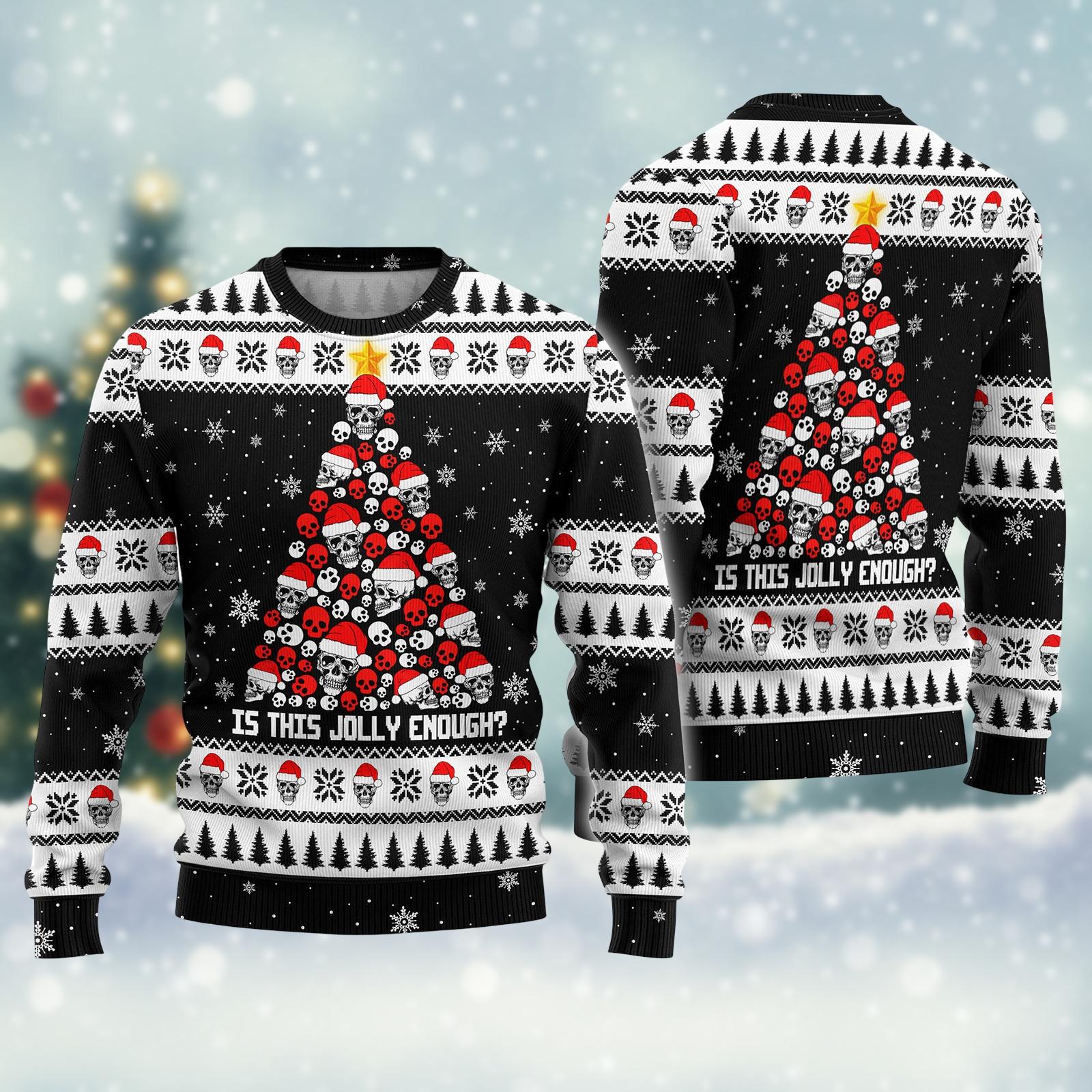 Discover Skull Christmas Tree Ugly Sweater, Is This Jolly Enough Sweater, Horror Holiday Sweater, Funny Christmas Gift For Her Him, Winter Shirt