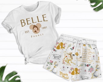 Disney Princess Belle France Est 1991 Shirt And Shorts, Beauty And The Beast Shirt, Belle Disneyworld Shirt, Disneyland Matching Tee